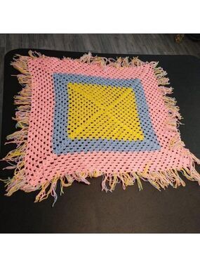 Baby Granny Square Afghan Blanket Pink, Blue, & Yellow